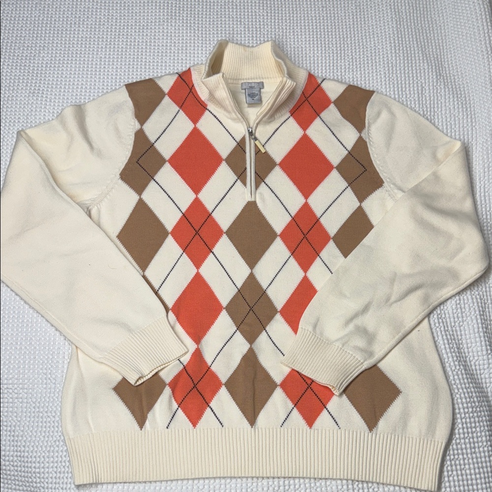 Cream, Brown & Orange Izod Golf Ladies Argyle Sweater - XL